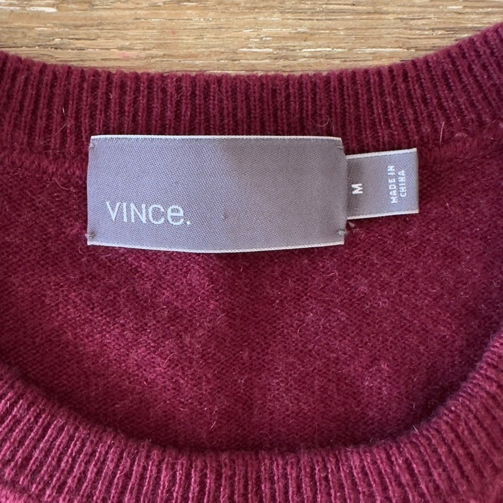 VINCE Men's Burgundy Ombré Dip-dyed Crewneck Sweater-Wool Cashmere Blend-Sz Med - Picture 2 of 13